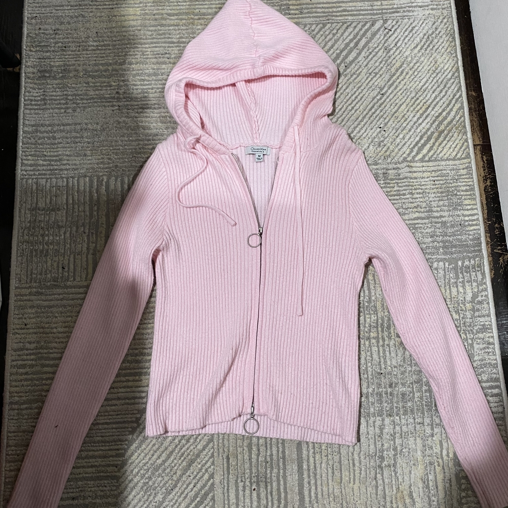 Pink Hooded Zip-Up Sweater